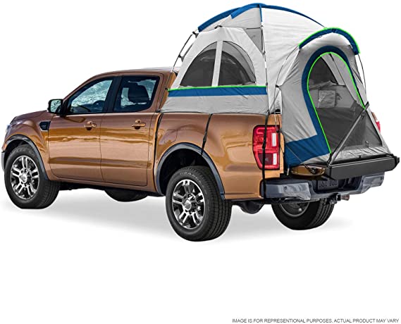 North East Harbor Pickup Truck Bed Camping Tent, 2-Person Sleeping Capacity, Includes Rainfly and Storage Bag - Fits Compact Truck with Regular Bed - 72"-73" (6'-6'1") - Gray and Blue
