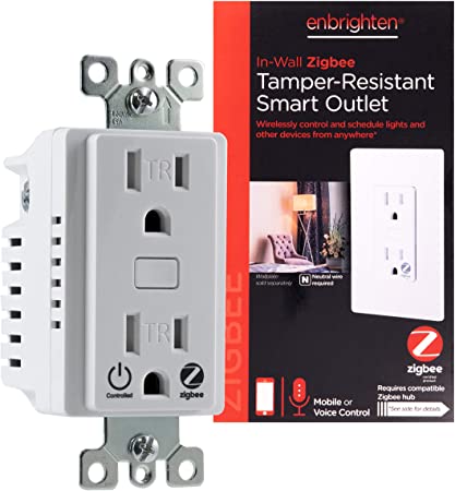 Enbrighten Zigbee Smart Light Outlet Receptacle, Tamper-Resistant, Pairs Directly with Echo Studio/Echo Show 10/Echo Plus 1st & 2nd Gen, 1 Controlled   1 Always On, White, 43102