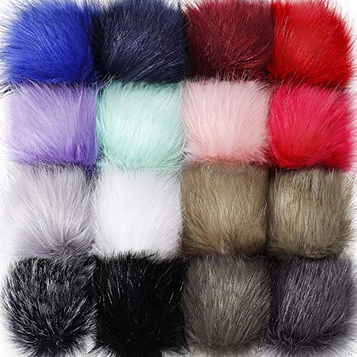 Tatuo Faux Fur Pom Pom Ball DIY Fur Pom Poms for Hats Shoes Scarves Bag Pompoms Keychain Charms Knitting Hat Accessories (Colorful, 16)