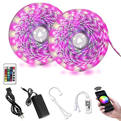 RC Wireless LED Strip Lights,32.8ft RGB Warm White Color Changing 600LEDs IP65 Waterproof Flexible Rope Lights Kit with WiFi Controller 24Key IR Remote, Works with Android, iOS, Alexa, IFTTT