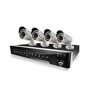 LaView 4 Camera Security System, D1 RealTime 4 Channel DVR w/500GB HDD and 4 Bullet 600TVL Day and Night Indoor/Outdoor Surveillance Kit