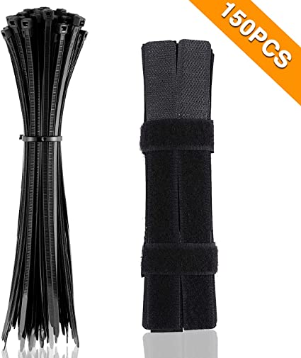 100PCS Heavy Duty Cable Ties, 8 Inches Plastic Cable Ties 50 Lbs Tensile Strength, 50PCS Reusable Cable Ties, 7 Inches Adjustable Cable Ties, (Black)