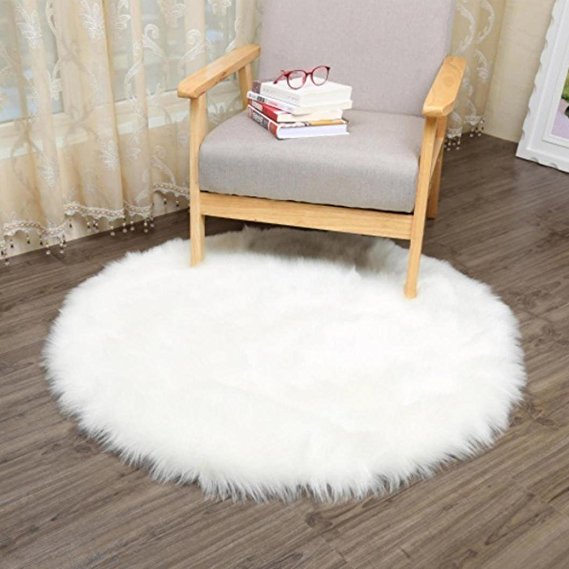 GBSELL Soft Artificial Wool Warm Hairy Rug Chair Cover Carpet Seat Pad,3030CM (White)