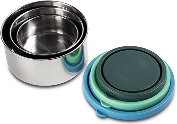 MIRA Stainless Steel Lunch Box Food Storage Containers | BPA Free, Eco-Friendly & Reusable Snack Food Nesting Containers for Kids & Adults | Set of 3 (Blue/Emerald/Teal)