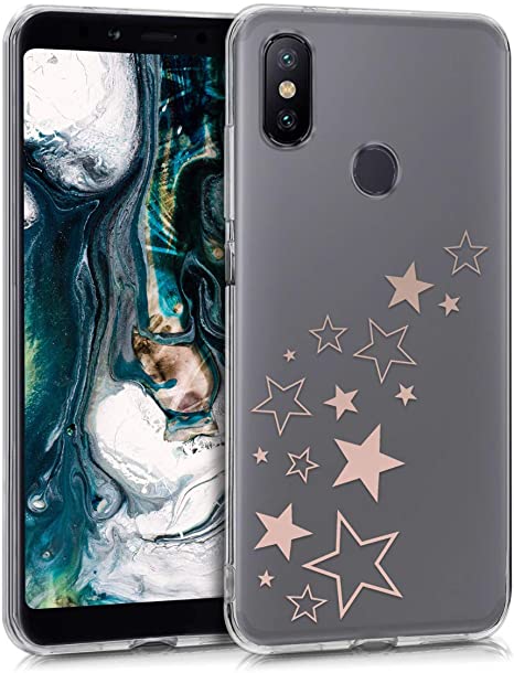 kwmobile Carcasa Compatible con Xiaomi Mi 6X / Mi A2 - Funda de TPU Varias Estrellas en Oro Rosa/Transparente