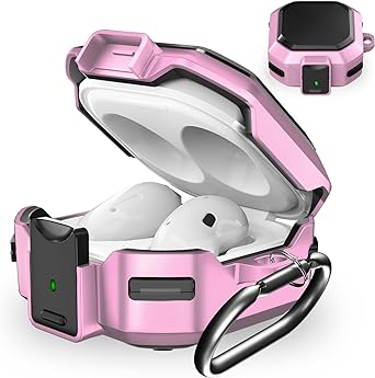 (with Secure Lock) Armor Case Cover for Samsung Galaxy Buds 2 Pro Case(2022) /Galaxy Buds Pro Case(2021) /Galaxy Buds 2 Case (2021) /Galaxy Buds Live Case(2020) with Keychain/Zipper Box/Brush -Pink