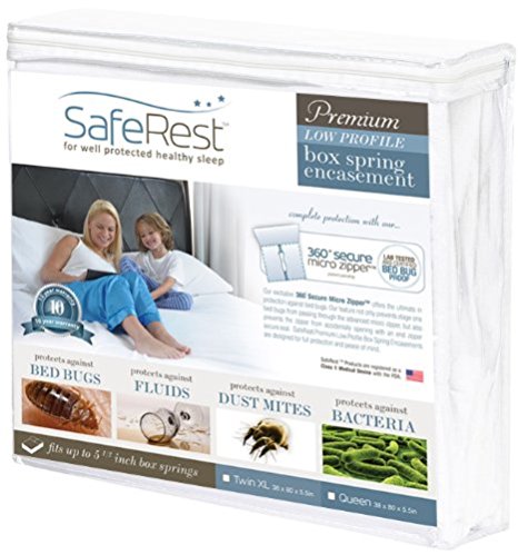 SafeRest Premium Hypoallergenic Waterproof Certified Low Profile Bed Bug Proof Box Spring Encasement 5.5" - Vinyl Free - Queen Size