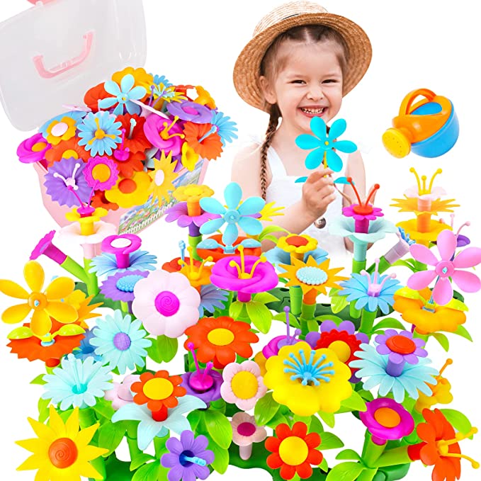 Kidcia Flower Garden Building Toys, 131 PCS Stem Toys,Girls Gifts for Age 3-7 , Building Toys with Storage Case for Toddlers (New Version), Educational Flower Arrangement Toy Set for Birthday Gift