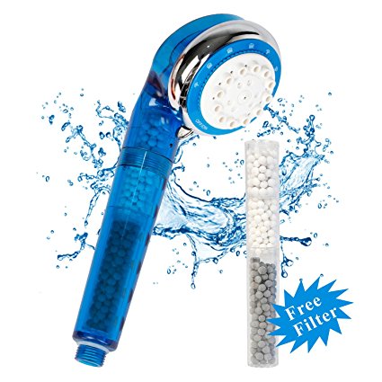 Geekpure High-Flow Universal Handheld 4stage Showerhead Filter -Dry Skin NO Longer Itchy-Removes Chlorine Add Vitamin C- 2 Filters Included--BPA free-Blue