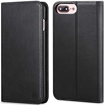 iPhone 8 Plus case iPhone 7 Plus case ZOVER Genuine Leather Case Wallet Cover with Kickstand Feature Card Slots & ID Holder and Magnetic Closure for iPhone 7 Plus iPhone 8 Plus Black