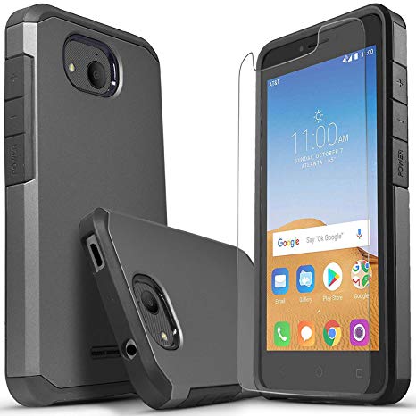 Alcatel Tetra 5041C Case, Included [Tempered Glass Screen Protector], Starshop Absorption Drop Protection Dual Layers Impact Advanced Rugged Protective Phone Cover-Black