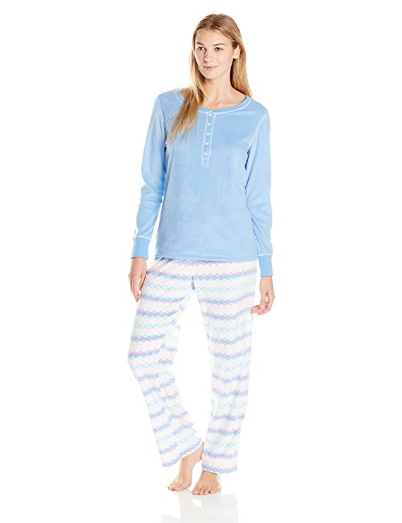 Carole Hochman Women's Packaged Henley-Style Microfleece Pajama Set