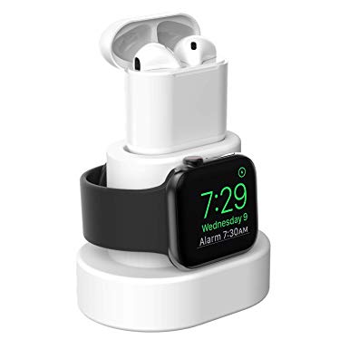 Moretek Charging Stand Holder for Apple Watch 38mm 42mm 40mm 44mm iWatch Series 1 2 3 4, AirPods Accessory Charge Docking (White Stand)