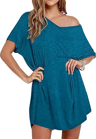 Ekouaer Womens Tshirt Nightgown Cotton V Neck Sleepshirts Comfy Casual Nightshirt for Women