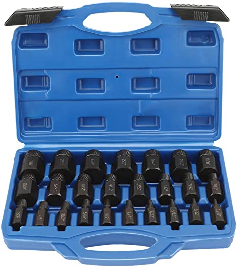 Eapele Screw Bolt Extractor Set, Multi-Spline Hex Head, Easy Removing for Stripped Broken Screws Bolts Studs, from 1/8 in. to 7/8 inch by 1/32” Increment (25pcs)