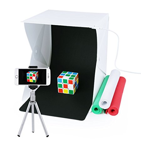 Portable Photo Studio,URiver Mini Folding Table Top LED Light Box and Photography Lighting Tent with 4 Backdrops Kit ( Size:9.5" x 9.5" x 8.7" )