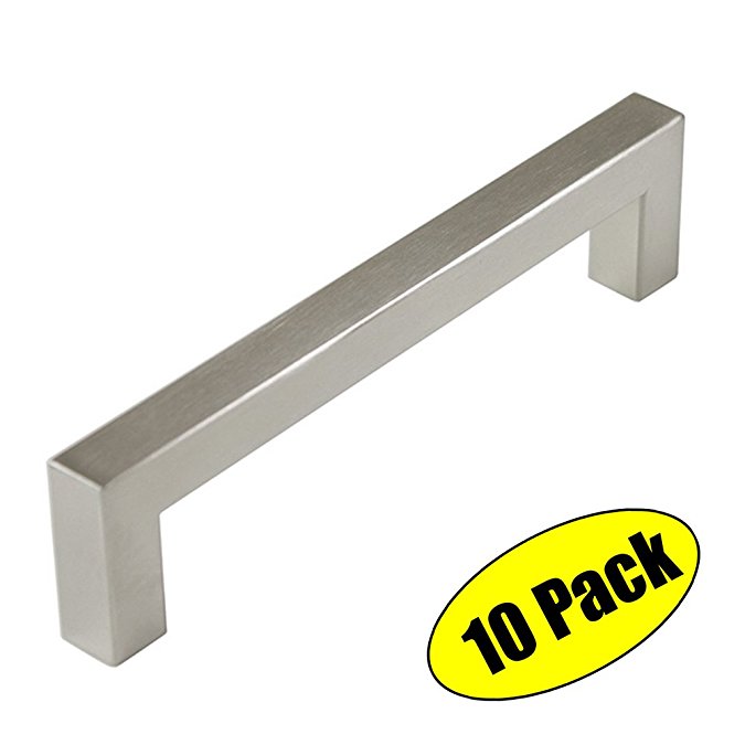 KES Cabinet Pull Handle All Metal 3-Inch Hole Center SUS 304 Stainless Steel Modern Square Style Brushed Finish 10 Pack, HHP203S76-2-P10