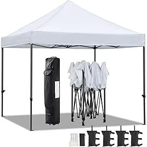 Yaheetech Tonnelle 3x3m Pliante Imperméable Anti-UV Tente Pavillon Pop-up Portable Gazebo avec Sac de Transport à Roulette et Sac de Sable Blanc