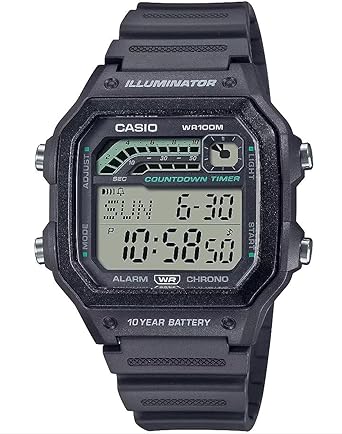 Casio Illuminator 10-Year Battery Countdown Timer Alarm Chronograph Men's Digital Watch WS1600H-8AV