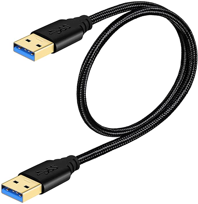 Fasgear USB to USB Cable 1.6ft – Nylon Braided USB 3.0 A to A Cable Male to Male Cord 5Gbps for Hard Drive Enclosures, Modems, Cameras (1.6ft, Black)