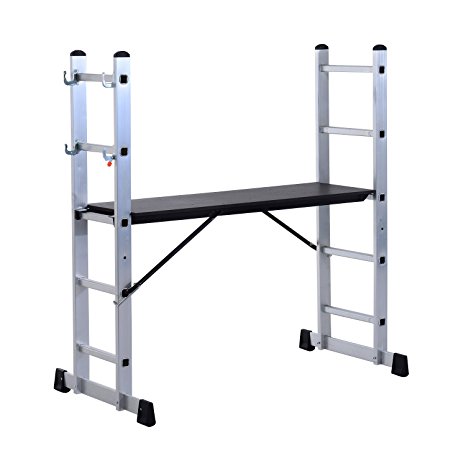 HomCom 4.5’ Heavy Duty Aluminum Folding Scaffold Ladder