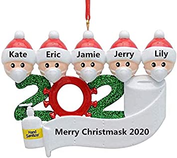 Christmas Ornament Personalized 2-7 Family Members Name, 2020 Quarantine Survivor Family Customized Christmas Decorating Set DIY Creative Gift (Family of 5)