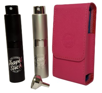 Twist-Up Perfume Atomizer, 4 Piece Set- Includes Two Refillable Perfume Atomizers in a Custom Leather Carrying Case. Perfect for Traveling with Your Favorite Perfume or Essential Oil!