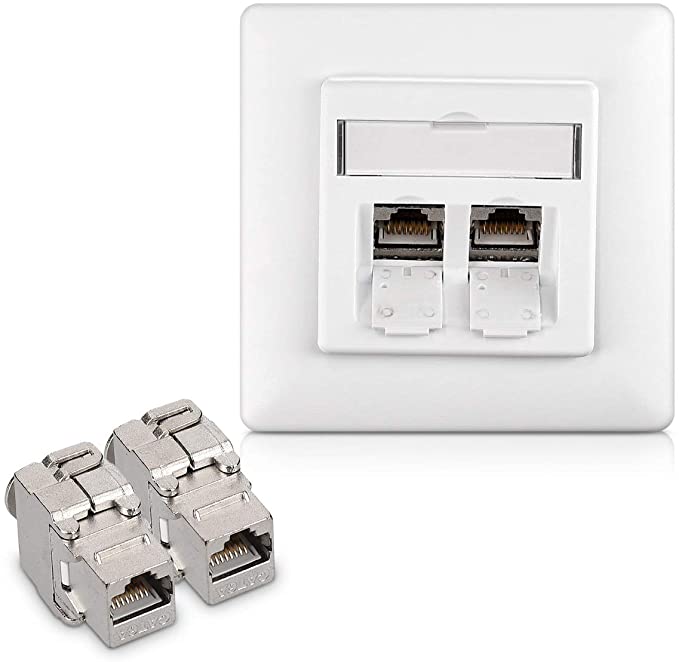 kwmobile 2X Módulo Keystone Cat 6A - Carcasa metálica RJ45 10Gbit/s y un Aplique de Pared - Montaje sin Herramientas y Cierre a presión