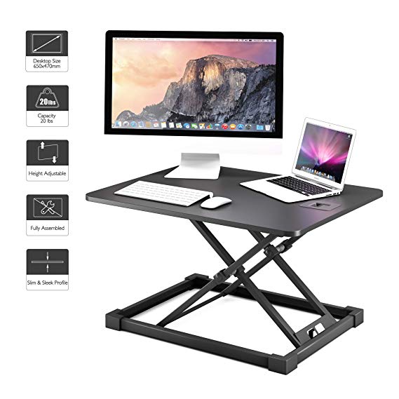 1home Standing Desk Ergonomic Converter Sit to Stand Desk Computer Workstation Home&Office Use Tabletop Monitor Riser Height Adjustable Black