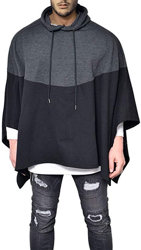 Demetory Men's Oversized Batwing Sleeves Hooded Poncho Cape