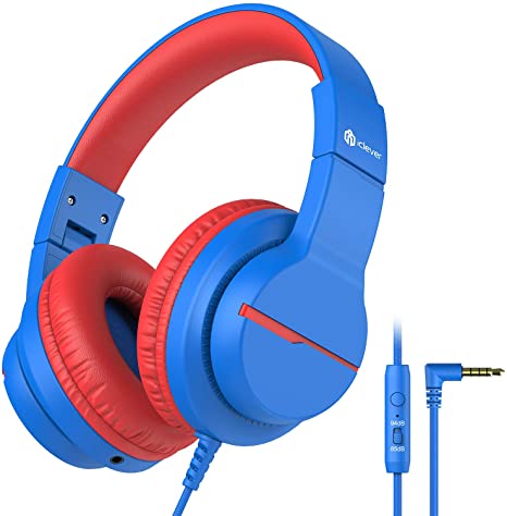 iClever HS19 Kids Headphones Over Ear, HD Stereo Headphones with Microphone for Children, Volume Limiter 85/94dB, Sharing Function, Foldable Headphones for School/Travel/Kindle/PC (Blue)