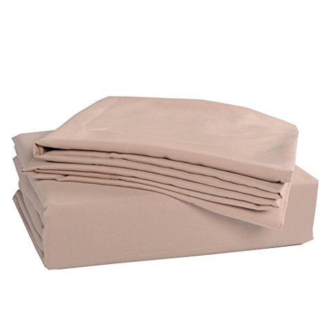 Honeymoon 1500T Solid Brushed Microfiber 4PC bed sheet set, Sheet & Pillowcase Sets - Full, Dark Cream