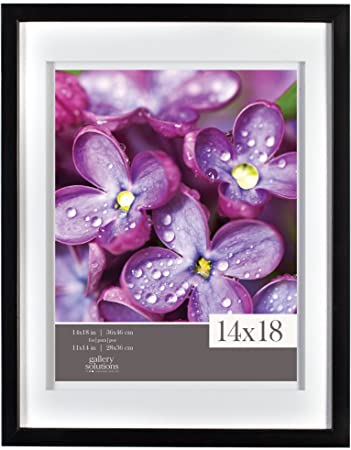 GALLERY SOLUTIONS 14x18 Black Wood Wall Frame with 11x14 White Double Mat Opening #05FW1438