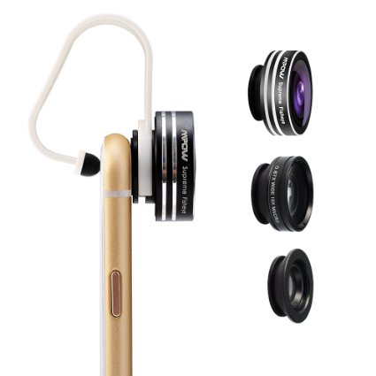 Mpow 3 in 1 Clip-On 180 Degree Supreme Fisheye  067X Wide Angle  10X Macro Lens for iOS Android Smartphones