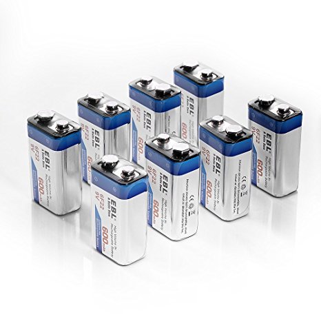 EBL 600mAh 9 Volt Li-ion Rechargeable 9V Batteries Lithium-ion, 8 Pack