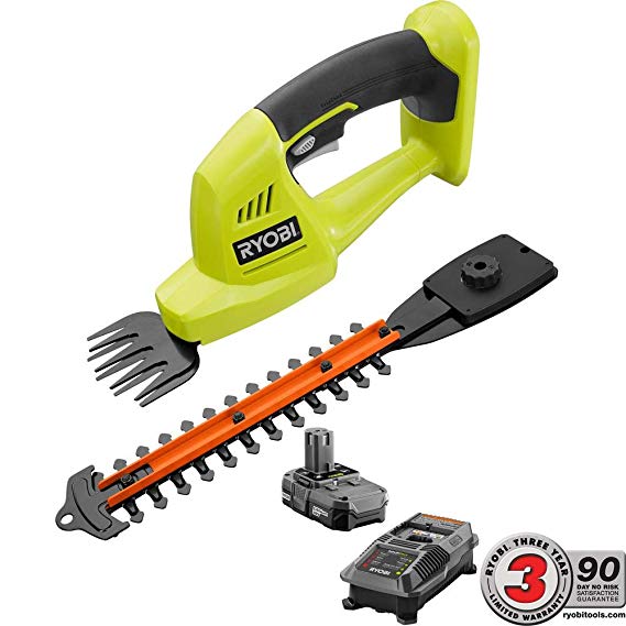 Ryobi 18-Volt Lithium-Ion Cordless Grass Shear and Shrubber Trimmer - 1.3 Ah Battery and Charger