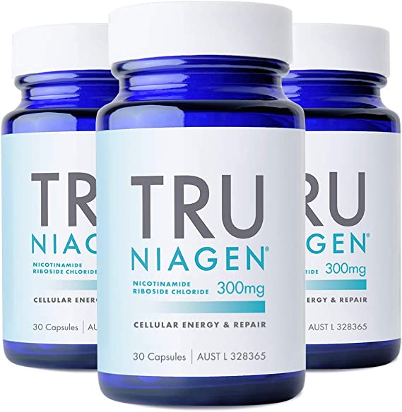 TRU NIAGEN® Nicotinamide Riboside Chloride - Patented NAD  Booster supporting Cellular Energy & Repair, 300mg Vegetarian Capsules, 300mg Per Serving, 30 Day Bottle (3 Pack)