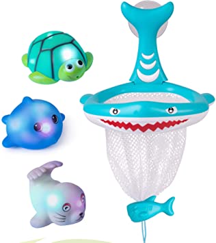 Bath Toys Fun Baby Bathtub Toy Shark Bath Toy for Toddlers Boys & Girls Shark Grabber with 4 Toy Fish Included (Shark Hoop & Friends)