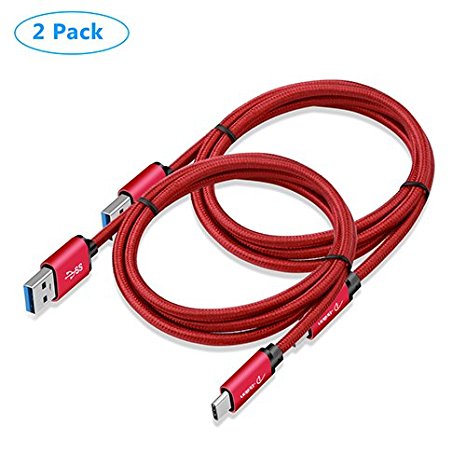 USB Type C cable, I-Bollon 3 Feet USB C to USB 3.0 Nylon Braided charging and sync Cable for Apple Macbook, Samsung Galaxy S8 S8 Plus,Google Pixel,Nexus 5X 6P,OnePlus 2,LG G5 G6 and More [2 pack,RED]