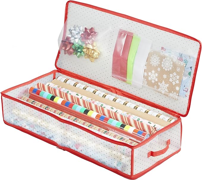 ZOBER Wrapping Paper Storage Containers - 33 Inch Gift Wrapping Organizer Storage W/Interior Pockets - Fits 20 Standard Rolls of Wrapping Paper, Bows, and Ribbons