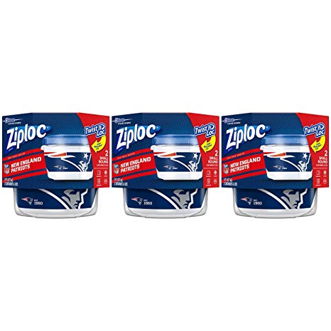 Ziploc Brand NFL New England Patriots Twist 'n Loc Containers, Small, 2 ct, 3 Pack