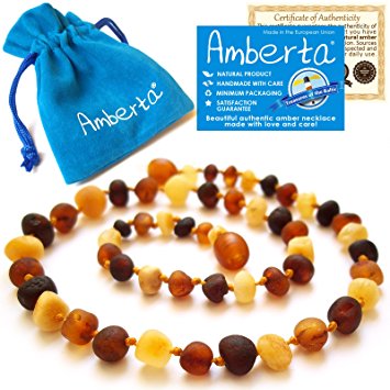 Amber Teething Necklace for Babies Amberta - Teething Discomfort & Drooling Relief, Anti Inflammatory, Immune System Boost - 100% Pure Amber, Raw, Twist-in Screw Clasp, Handmade