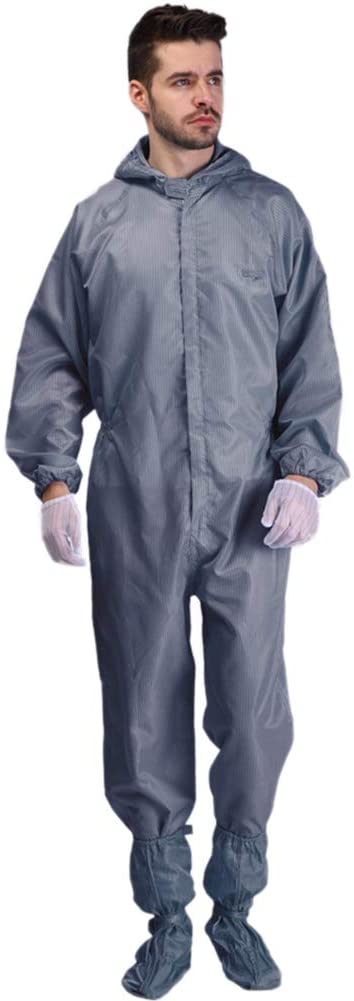 Coveralls Suit Washable Isolation Gown with Hood, Waterproof Anti-Static Protective Overalls Gray S