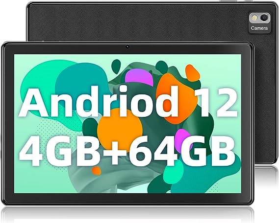 SGIN Tablet, 10 Inches Android 12 Tablet with 4GB RAM 64GB ROM, Octa-Core 2.0GHz Processor, 1280 * 200 IPS, 2MP 5MP Camera, 6000mAh, WiFi, Bluetooth 5.0, GPS, 256GB Expansion，Black