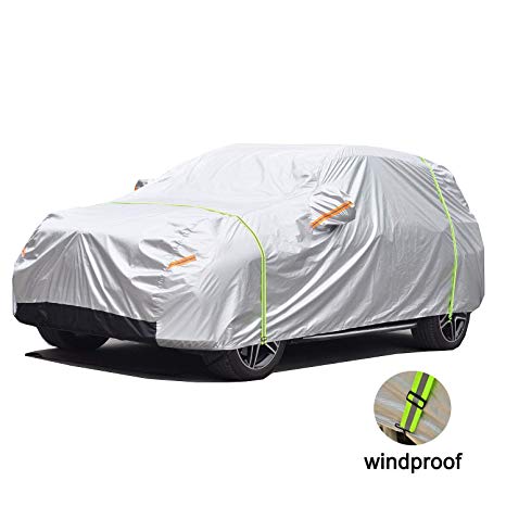 GUNHYI Windproof Car Covers Waterproof All Weather for Automobile, Snow Sun Rain UV Protective Outdoor, Fit SUV Jeep (Length 176-190 Inch)