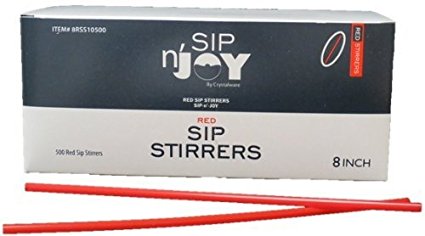 Crystalware Plastic Sip Stirrers 8 Inch 500/box, Red