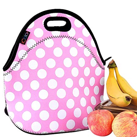 iColor Pink Polka Dots Insulated Lunch Tote Bag Cooler Box Neoprene lunchbox baby bag Handbag Case YLB-001