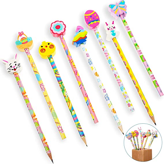 Easter Pencils with Eraser Toppers Easter Themed Pencils Stationery Fun Easter Basket Fillers for School Supplies and Children Party Present (8)