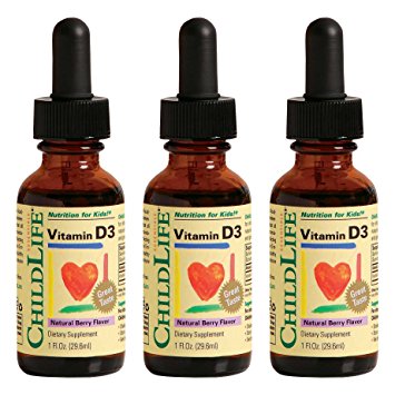 Child Life Vitamin D3, Berry Flavor, Glass Bottle, 1-Ounce (3 Pack)