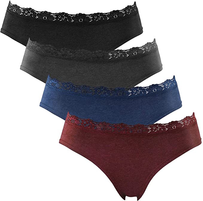 ATTRACO Womens Cotton Underwear Lace Hipster Panties Stretch Bikini Panty Thongs